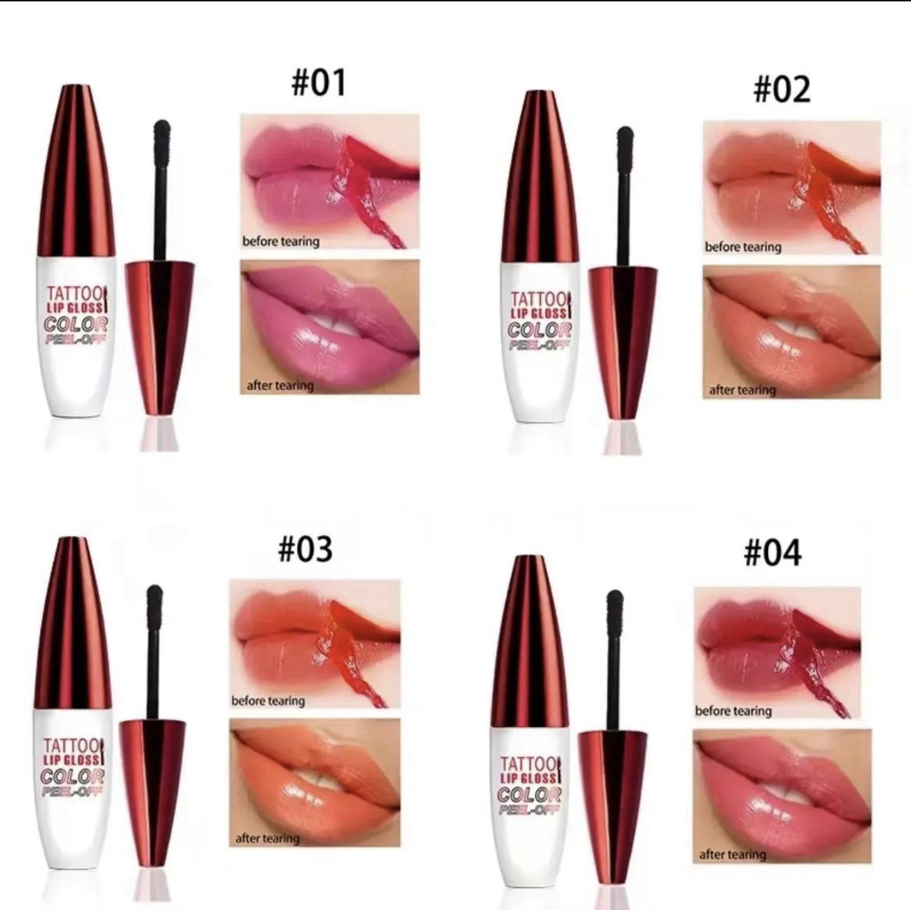 QICIV Tattoo Peel-Off Lip Gloss 0.35 oz Waterproof Long Lasting Shine
