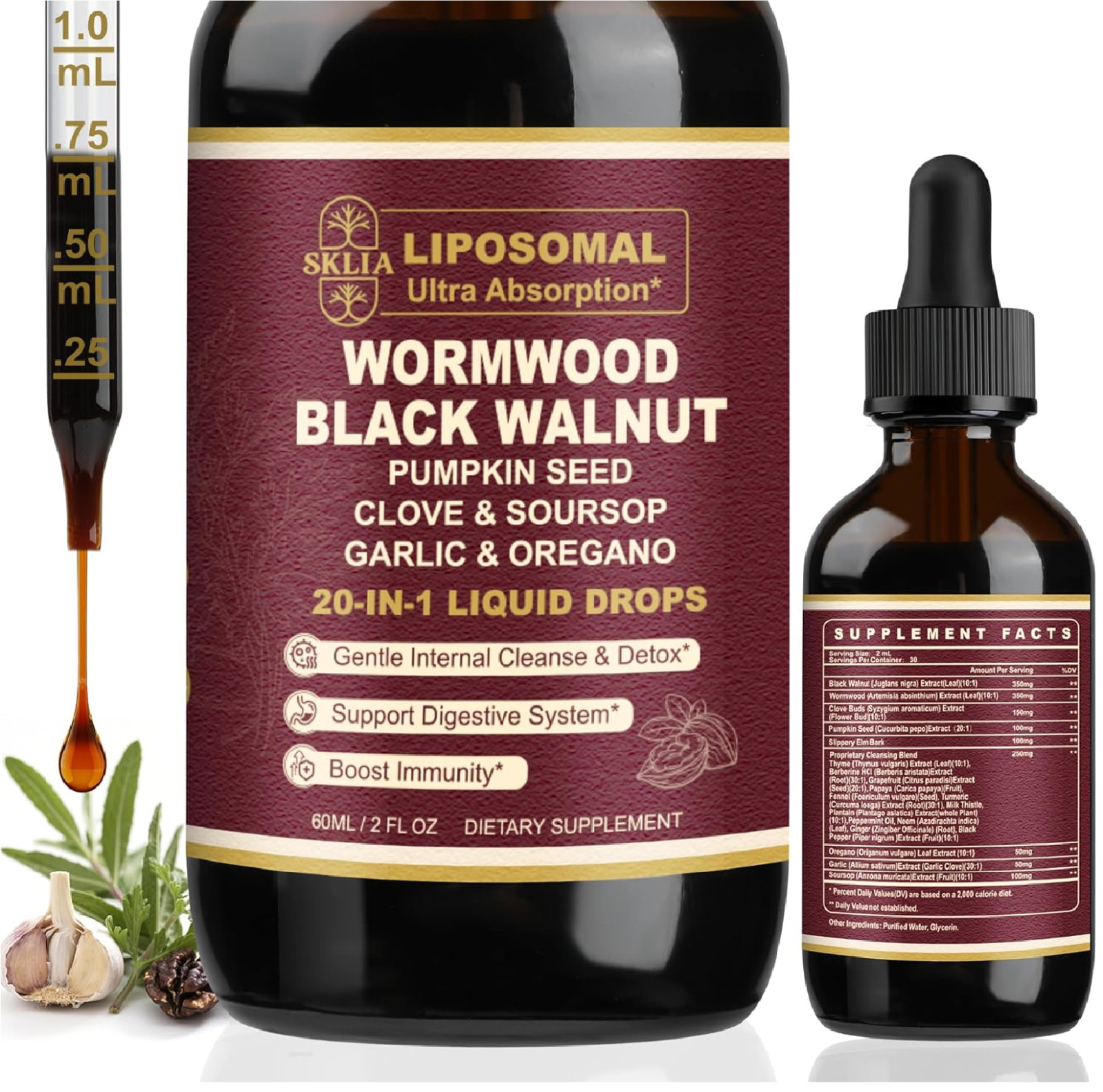 20-in-1 Liposomal Wormwood Black Walnut Cleanse for Humans Drops Liquid – Rapid