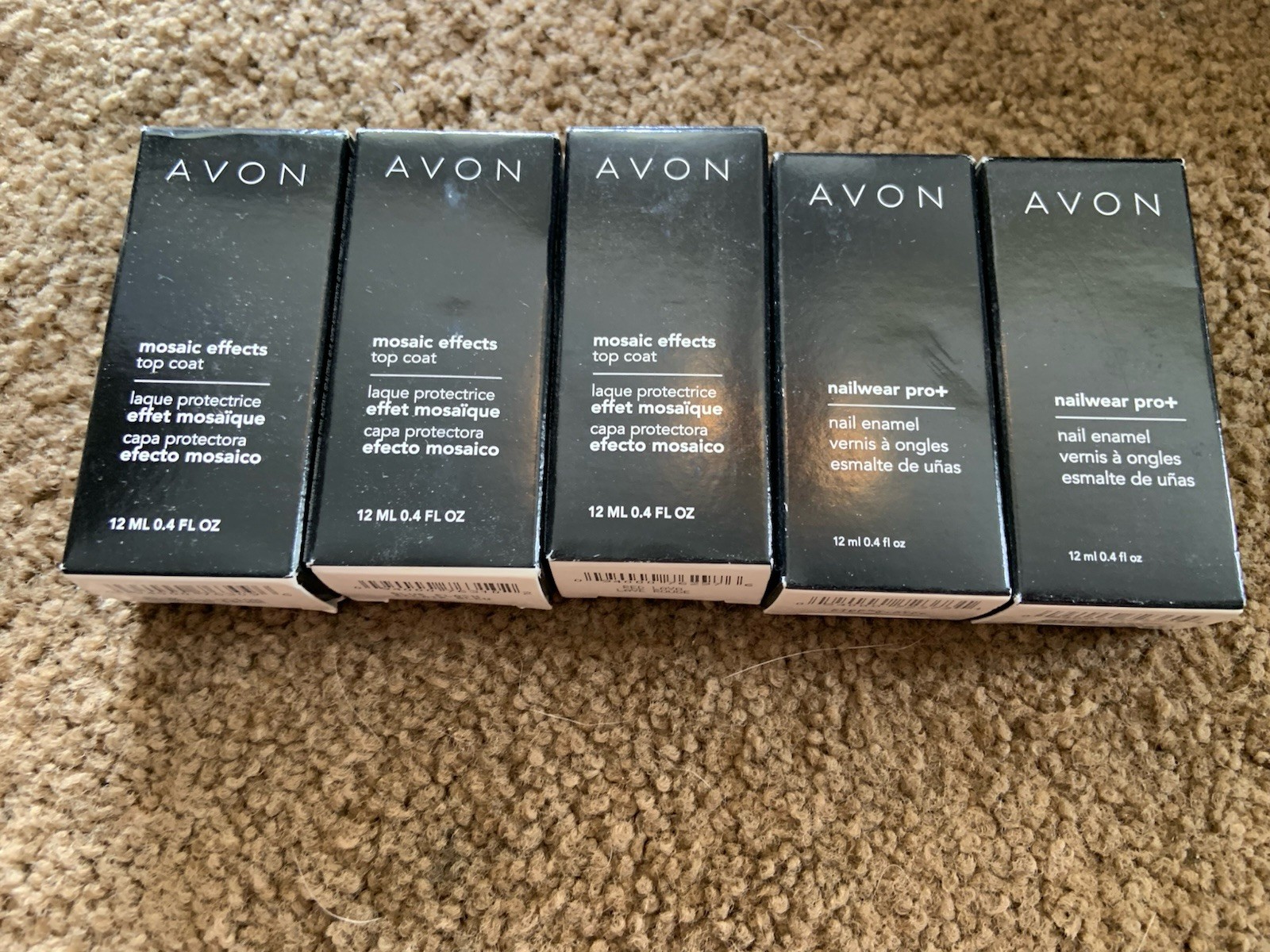 Avon Nailwear Pro+ Nail Polish (2), Avon Mosaic Top Coat (3). Assorted Colors