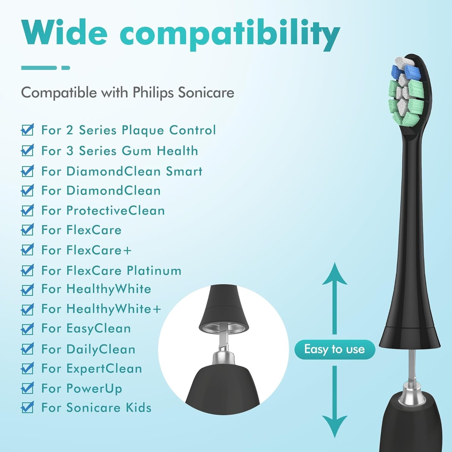 8x Packs W2 for Philips Sonicare DiamondClean Toothbrush Heads – White & Black