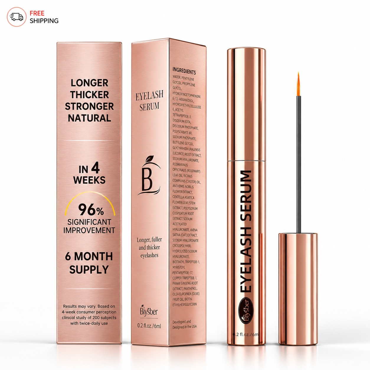 Eyelash Eyebrow Growth Serum Hyaluronic Acid Natural Longer Thicker 6 Month