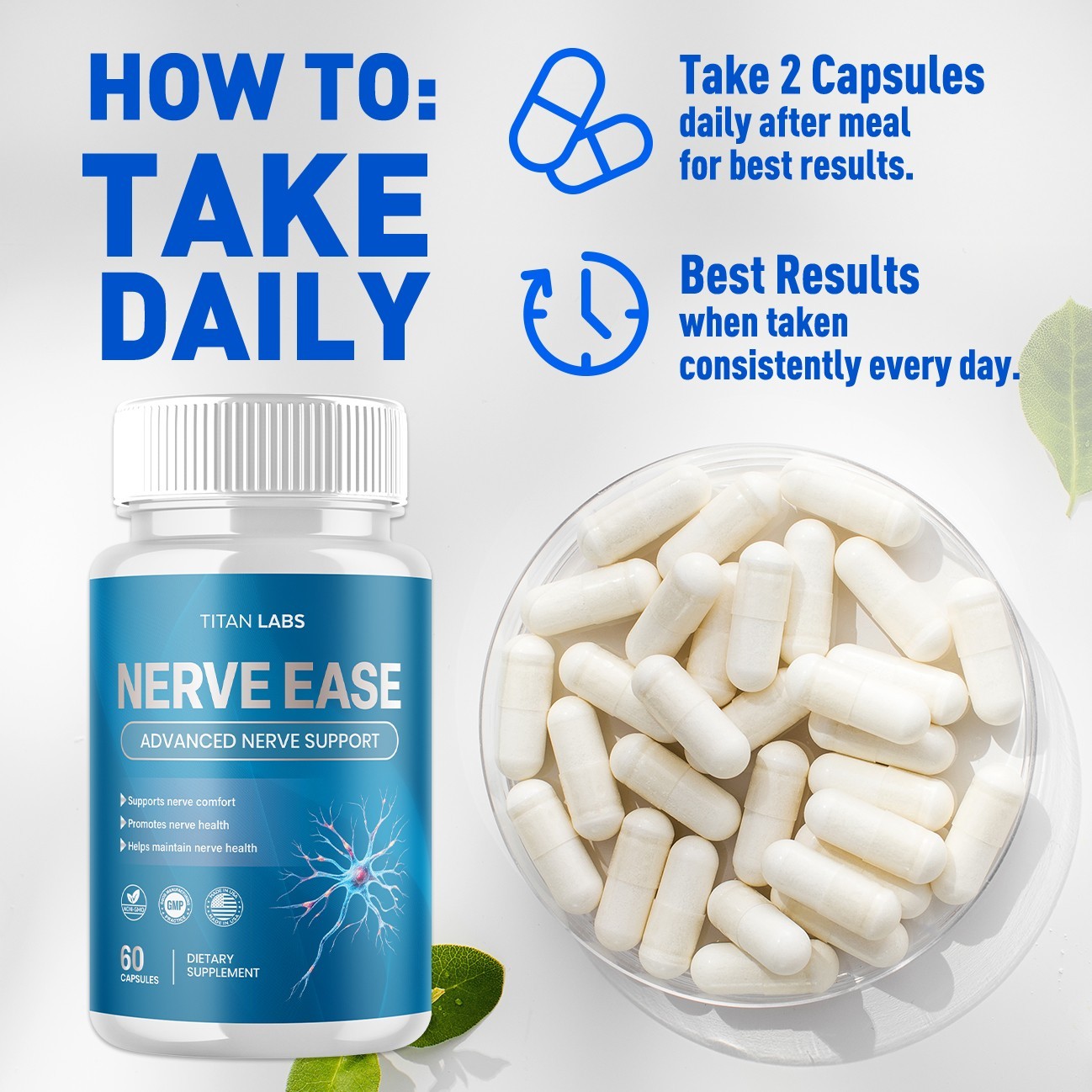 (1 Pack) Nerve Ease Nootropic Nerve Support Max Supplement NerveEase 60 Capsules
