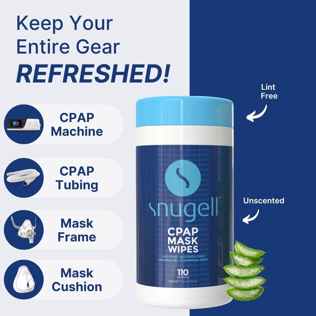 Snugell Unscented CPAP Mask Wipes – 110 Count –100% Soft Cotton – Lint & Alcohol