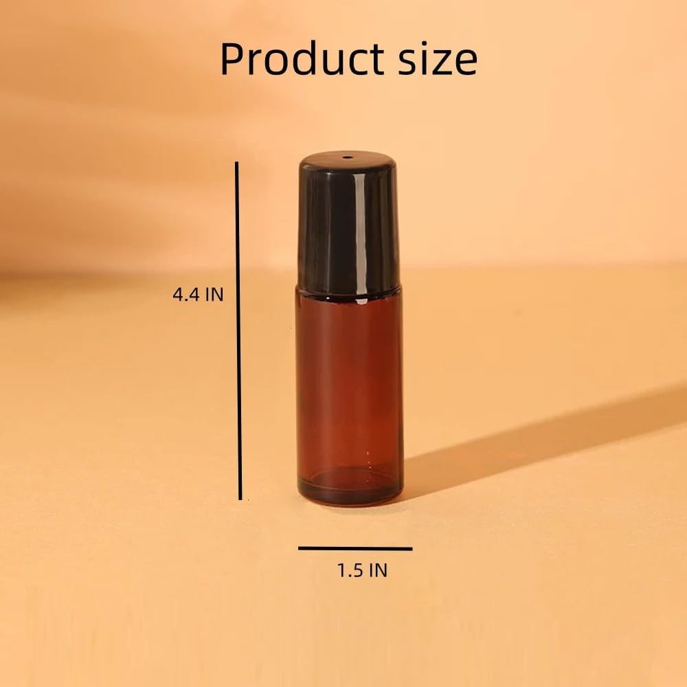 2 Pack 50ml Amber Glass Roll On Bottles Refillable Rollerball for Oils Perfume