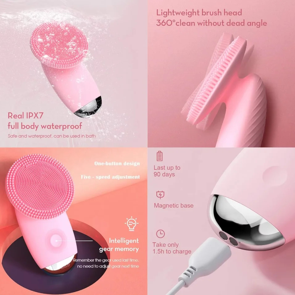 Waterproof Electric Facial Cleansing Brush Silicone Rechargeable Introducer Beau