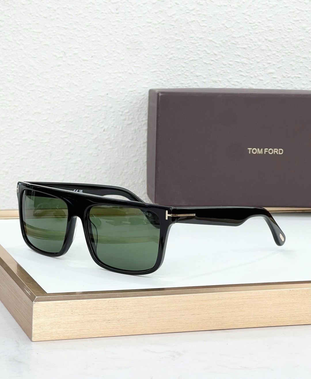 Tom Ford TF999 Gloss Black 58-16-145 Dark Green Lens Square Sunglasses New