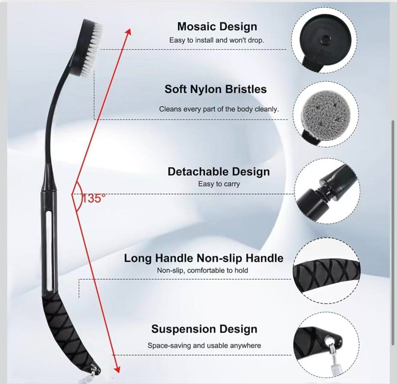 Back Scrubber for Shower,20.5″ Long Handle Shower Brush for Body for Deep Clean,