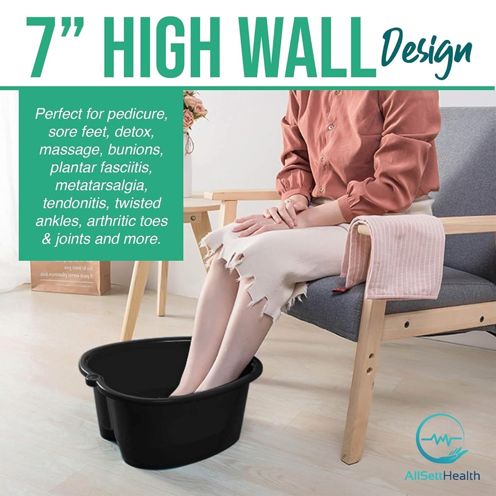 AllSett Health Foot Soaking Bath Basin – Large Spa Treatment for Feet