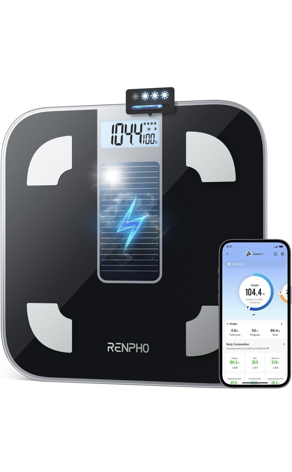 RENPHO Scale for Body Weight Battery-Free Solar Power Digital Bathroom Smart …