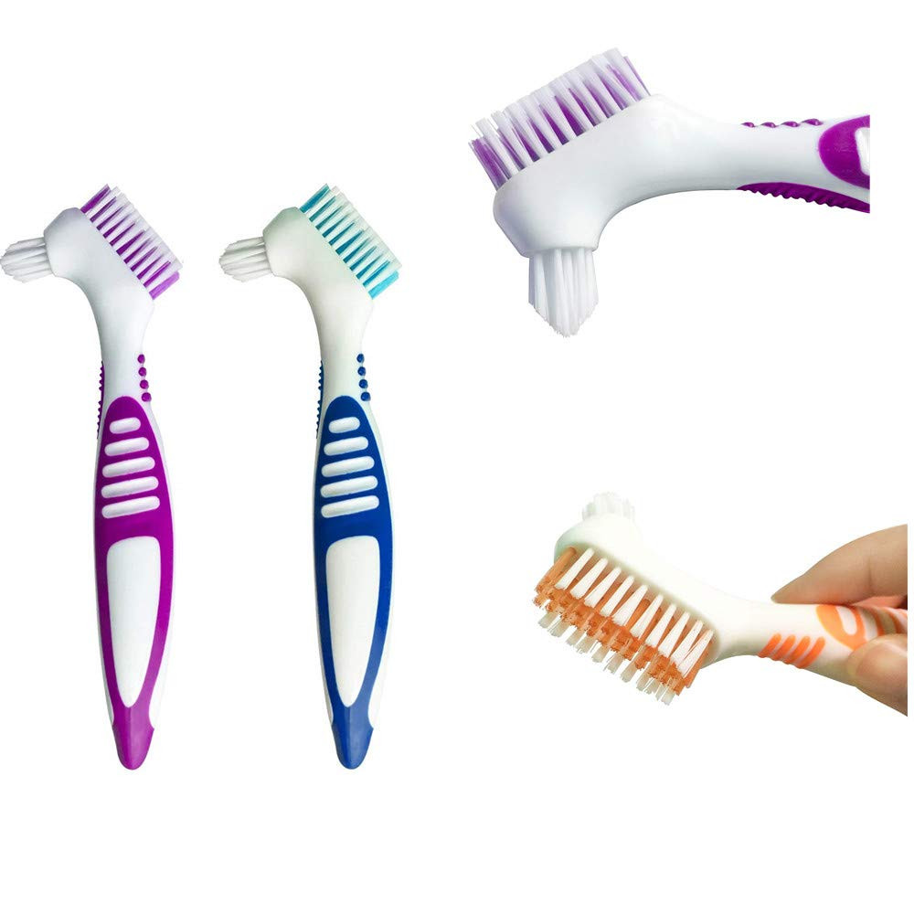 3 Pcs Denture Cleaning Brush Portable Cleaning Brush False Teeth Brushes for Den
