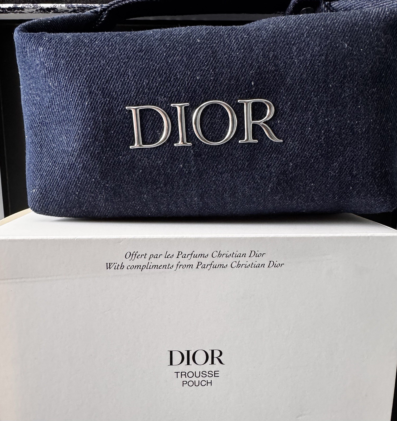 Christian Dior Cosmetic Makeup Bag Pouch With Top Handle New in Box!~ Blue