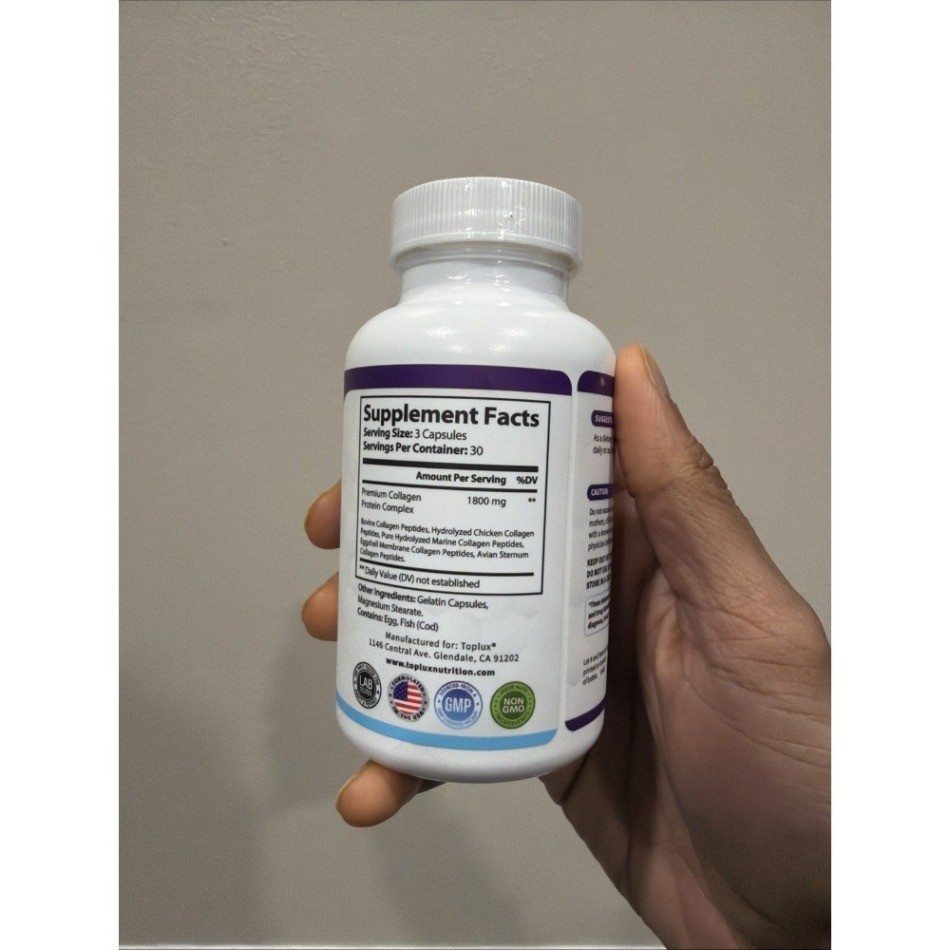 Toplux Nutrition Collagen Peptides Hair Skin Nails Joints Bones 90Ct-1-3 Bottles