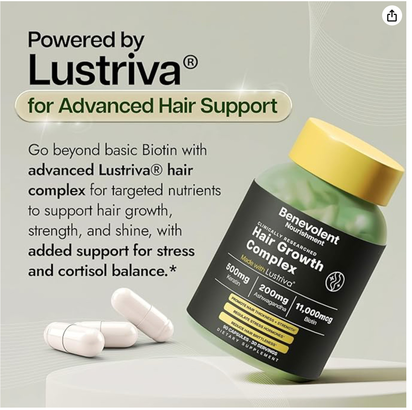 Benevolent Lustriva Hair Growth Supplement – Advanced Hair Vitamins with Keratin