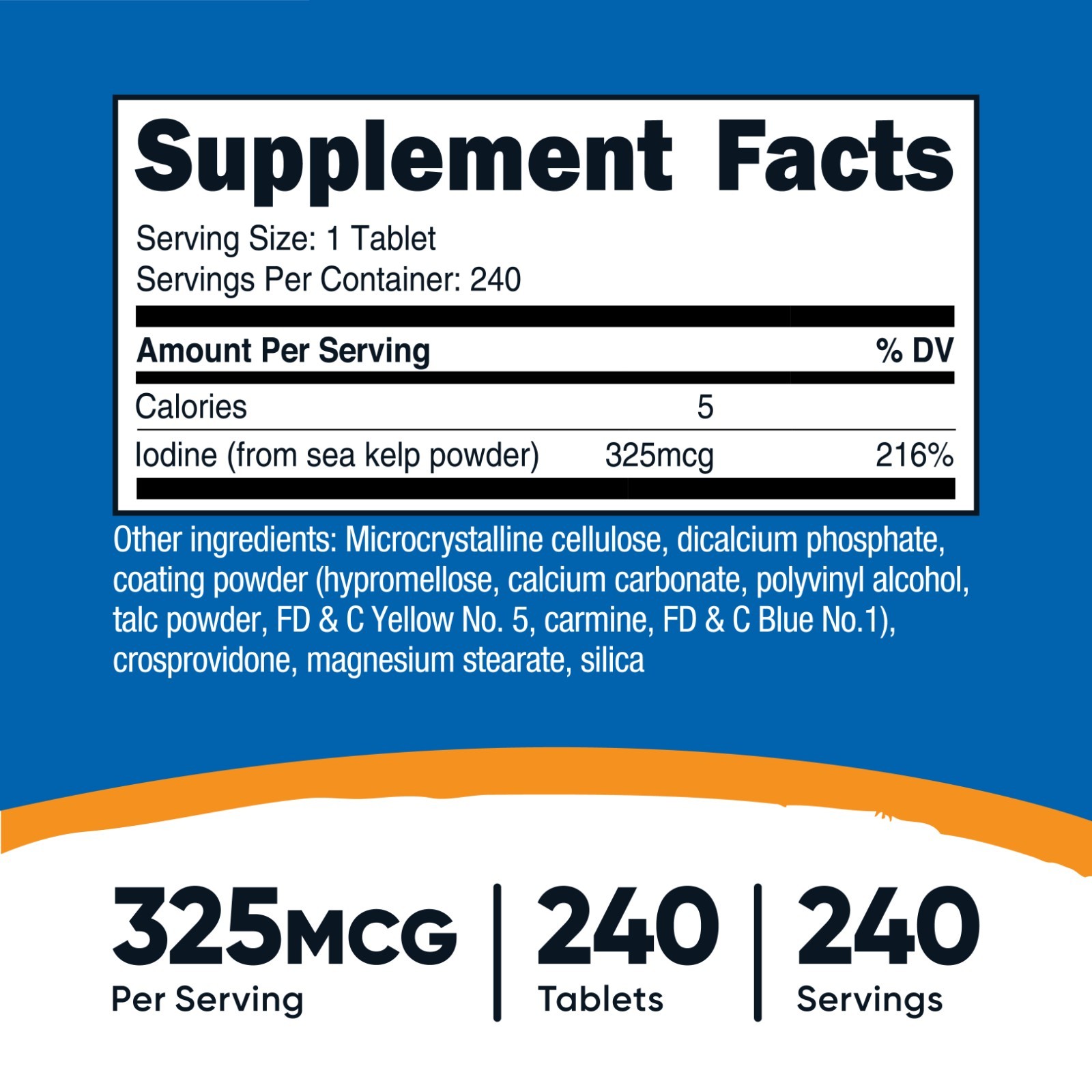 Nutricost Iodine (Natural Iodine from Sea Kelp) 325mcg, 240 Tablets