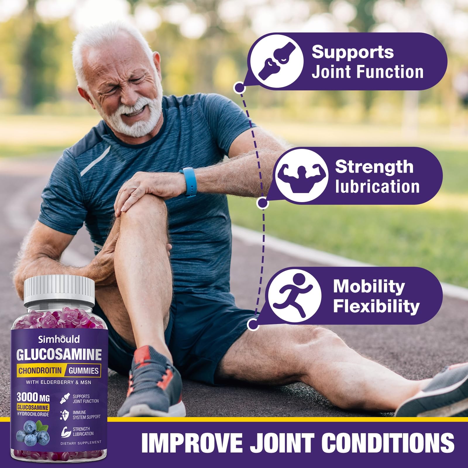 Simhould 2 Packs Glucosamine Chondroitin Gummies 3000MG Extra Strength Joint…