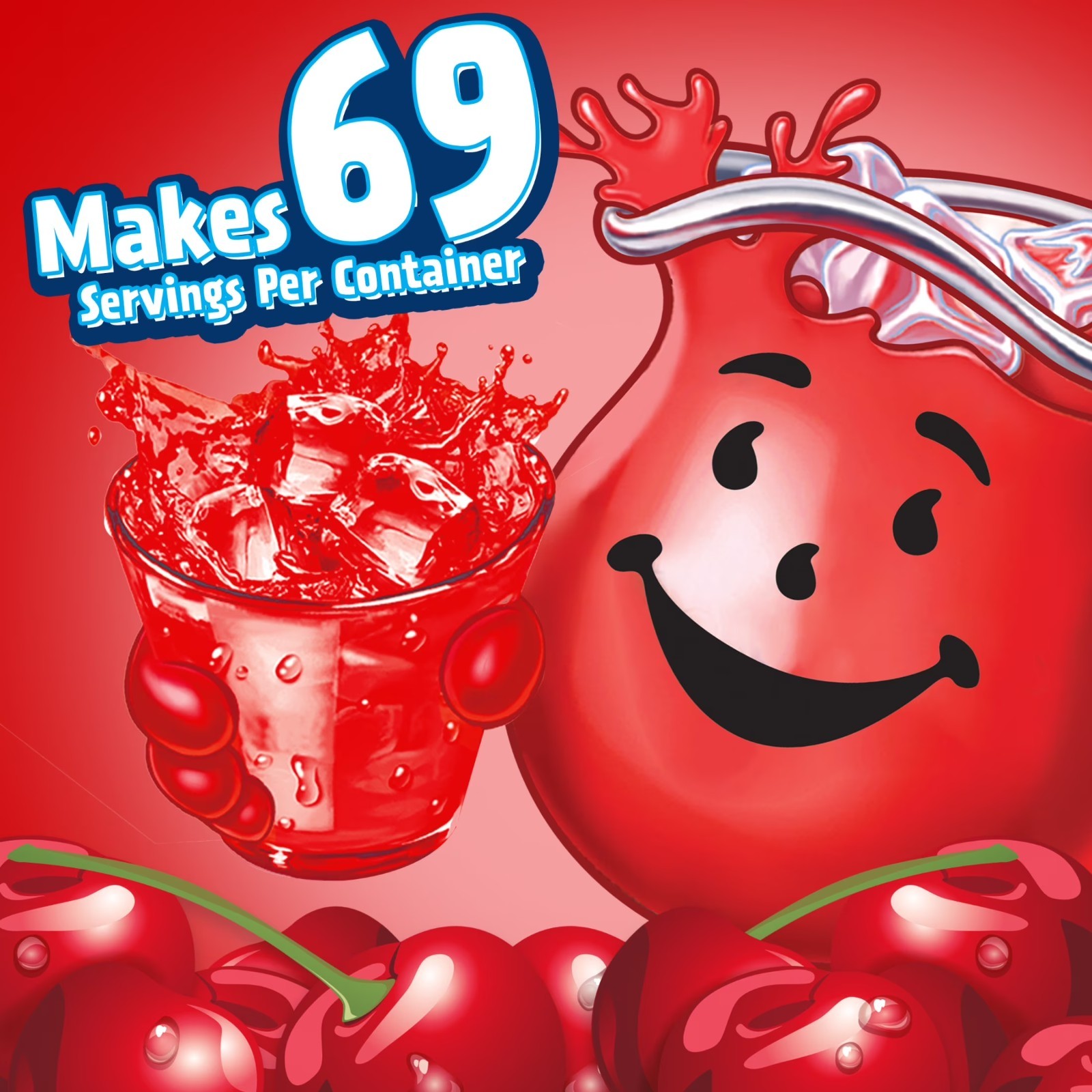 Kool-Aid Cherry Drink Mix Powder Sugar Sweetened Canister 63 oz Makes Many Drink