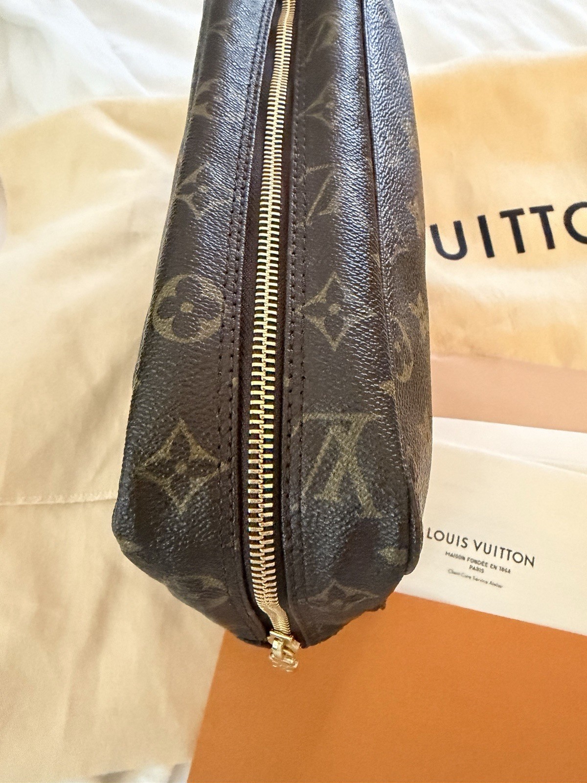 Louis Vuitton Trousse 28 Monogram Leather Brown Makeup Bag Zipper 11 in
