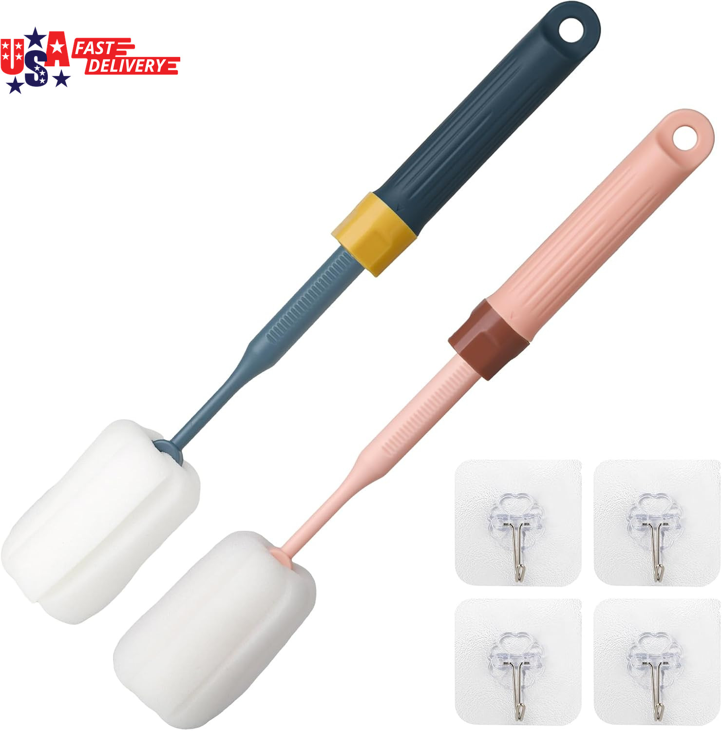 Sponge Bottle Brushes Adjustable Long Handle up to 12.9” High Density Foam Bottl