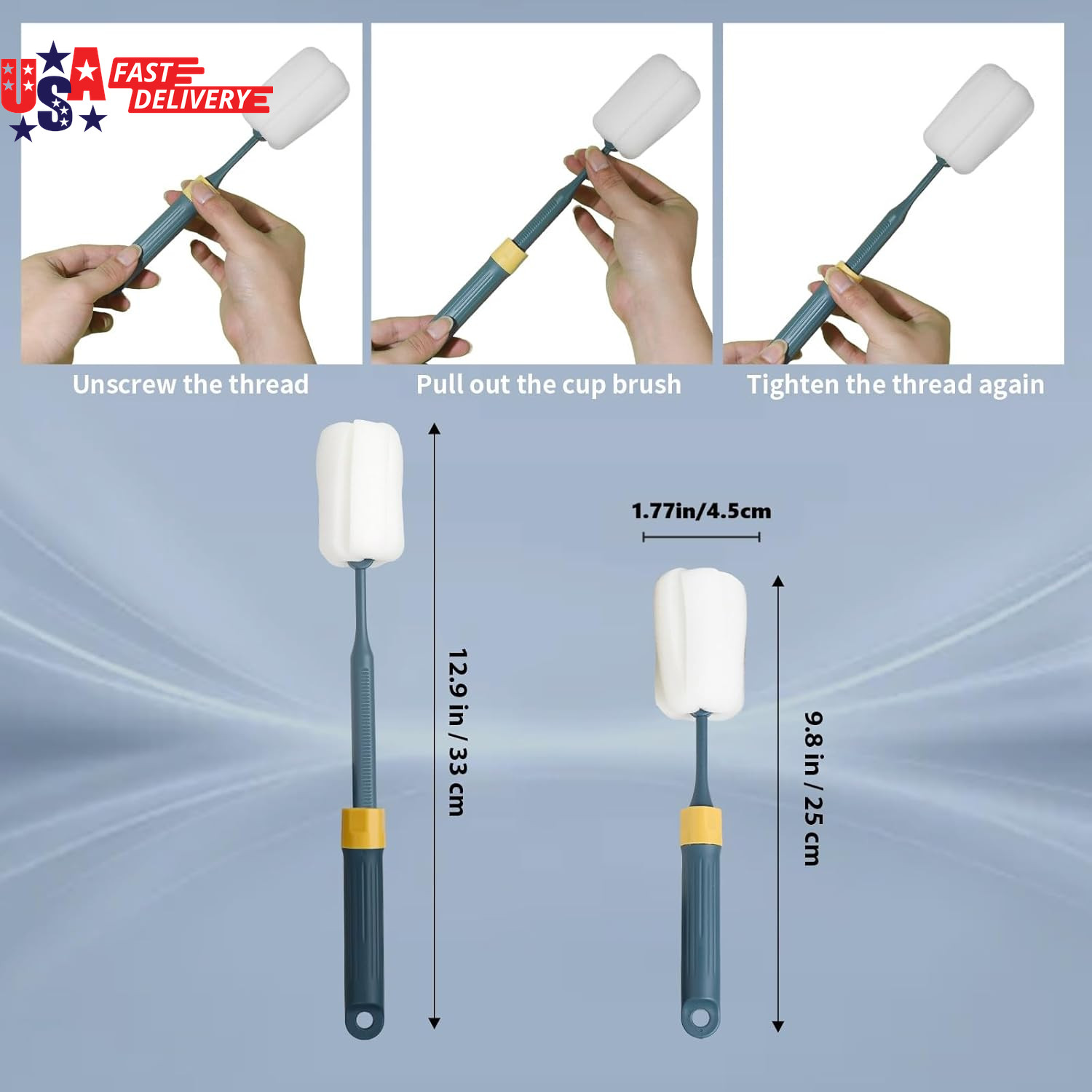 Sponge Bottle Brushes Adjustable Long Handle up to 12.9” High Density Foam Bottl