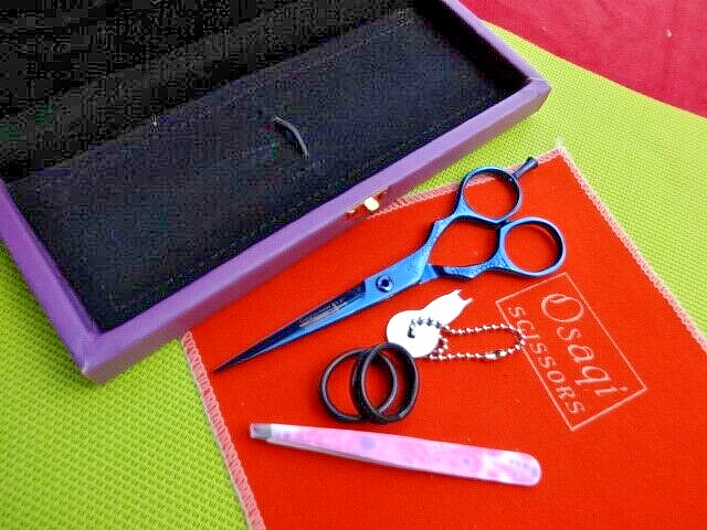 Money Back WRNTY_Titanium 5.5″ BLUE Hairdressing Scissors & Tweezers