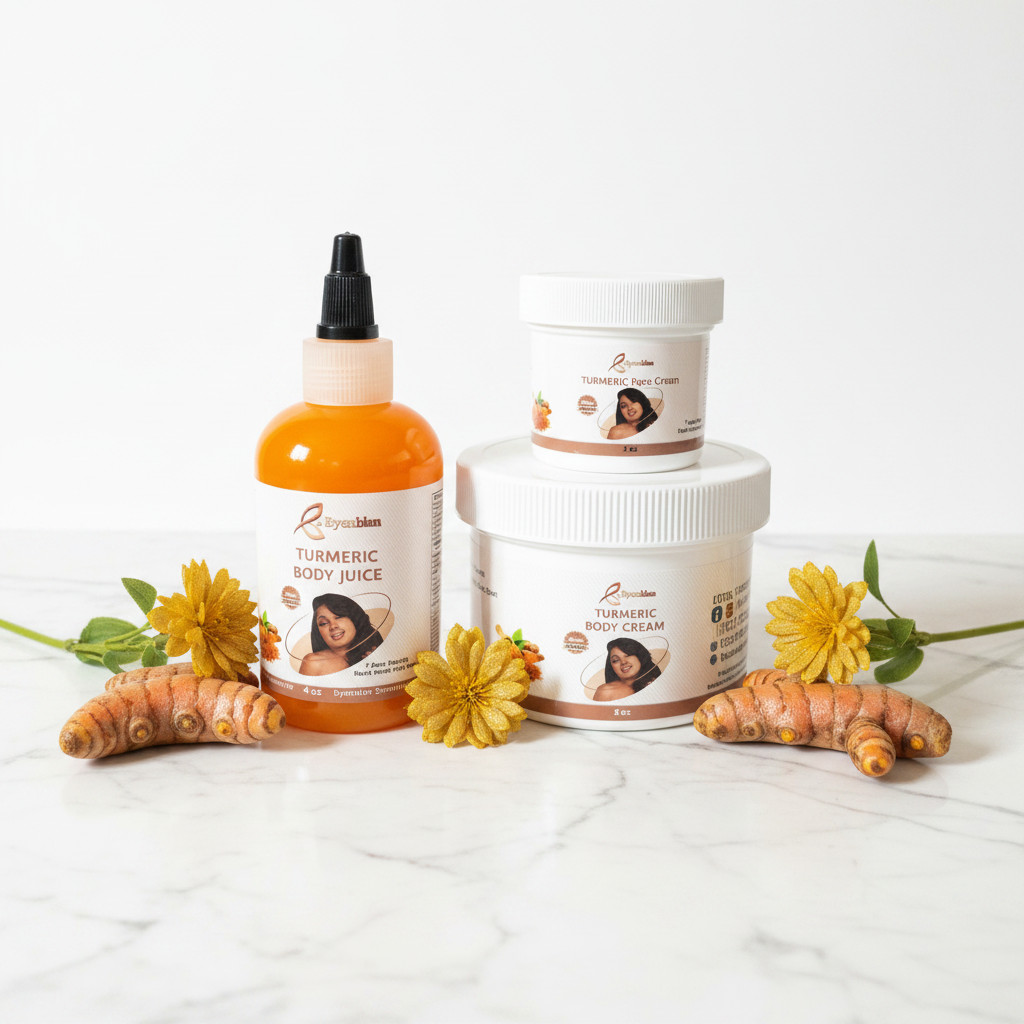 Turmeric Skincare Bundle – Skin Cream 8 oz + Face Cream 2 oz + Juicy Tumeric 4