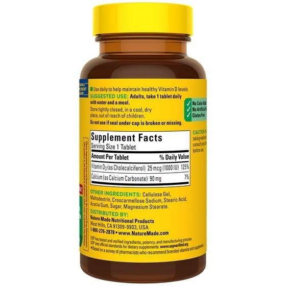 Nature Made Vitamin D3 1000 IU 25 Mcg Tablets Dietary Supplement 210 Count