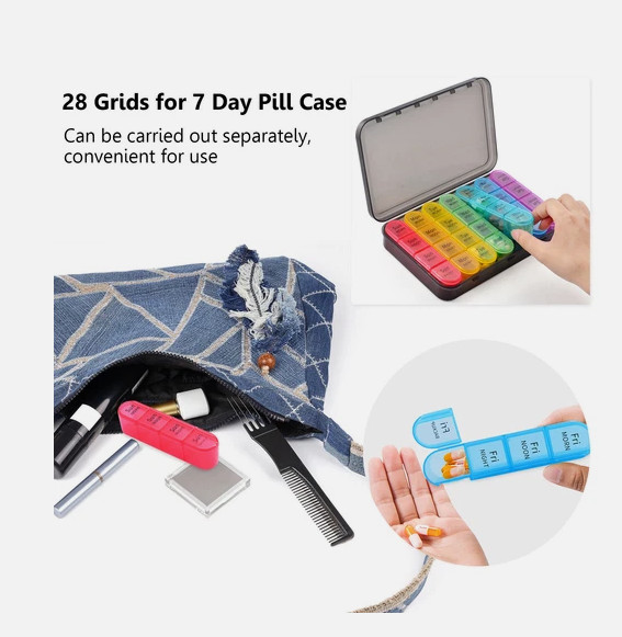 1x Weekly Pill Box Organizer 4 Times a Day 7 day Organizer Case Medicine Storage