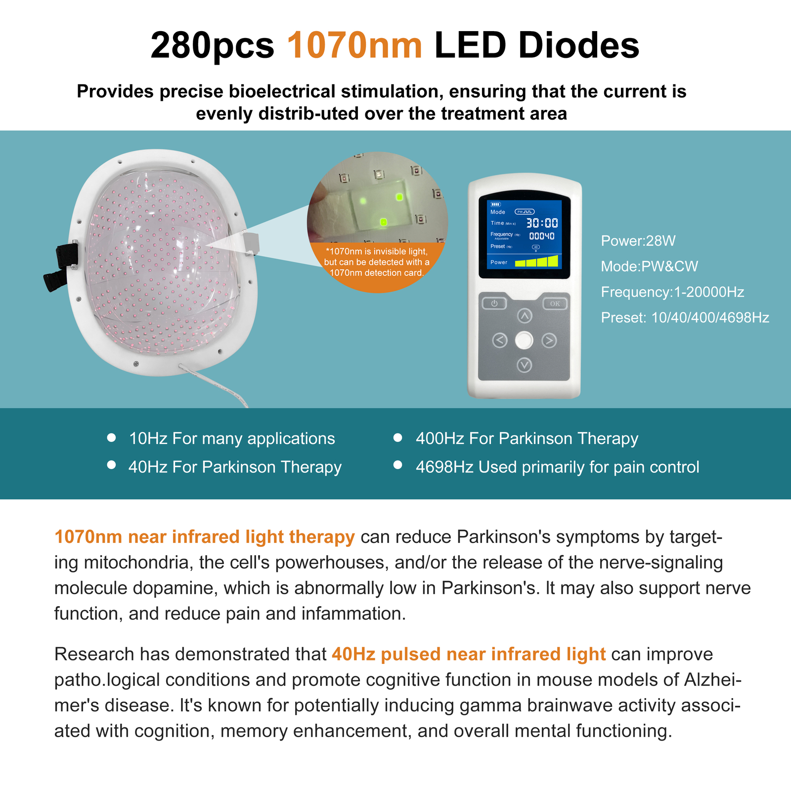 1070nm Led Helmet Physical Therapy Treatment for Parkinson Stroke Light Therapy