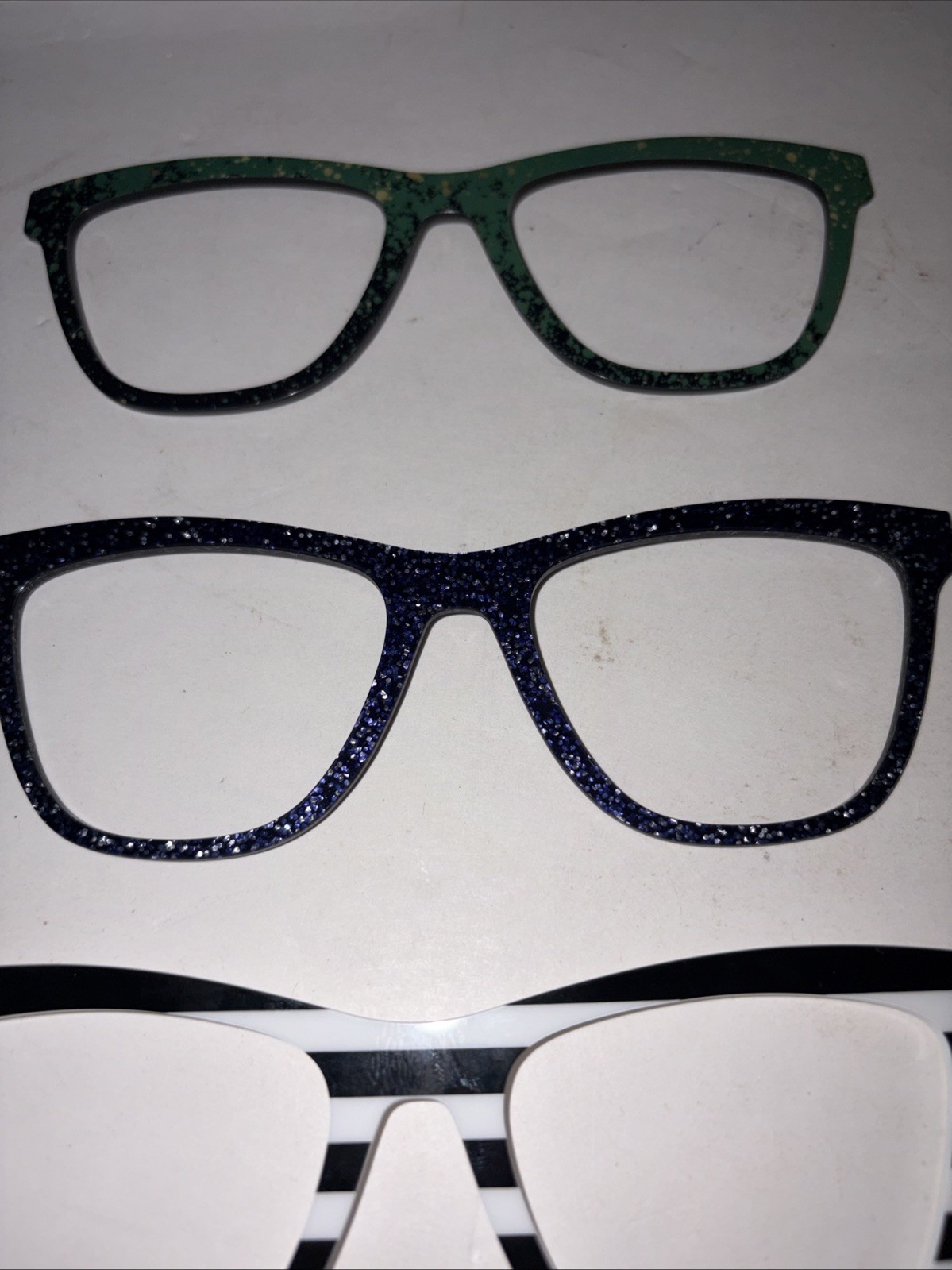 3 Pair eyewear toppers Harper Purple White Black Strip Green Black W/case