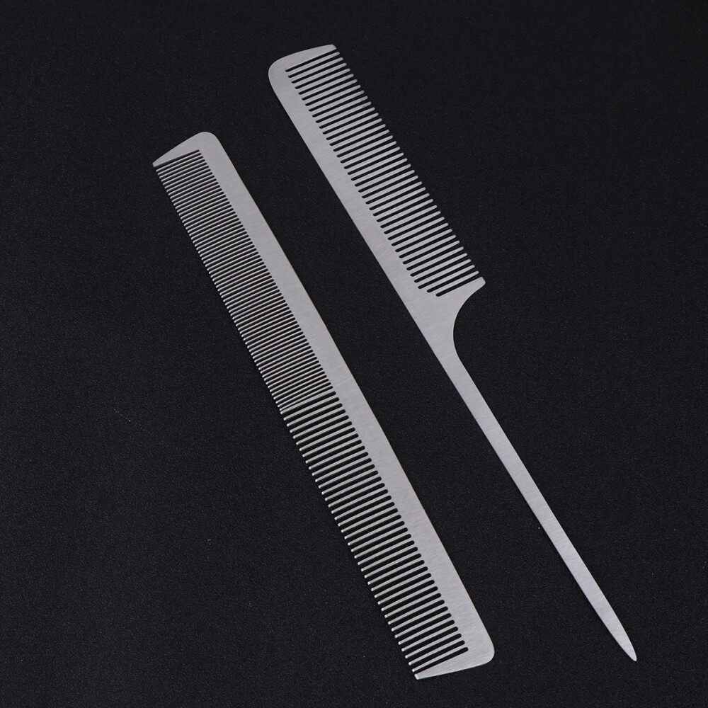 2PCS Steel Comb Hair Salon Comb Metal Teasing Combs Hair Fine Teeth Travel