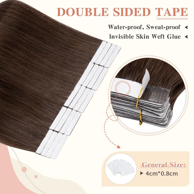 HAIRRO-USA Tape In 100% Human Hair Extensions Invisible Remy Hair Thick End 50GR