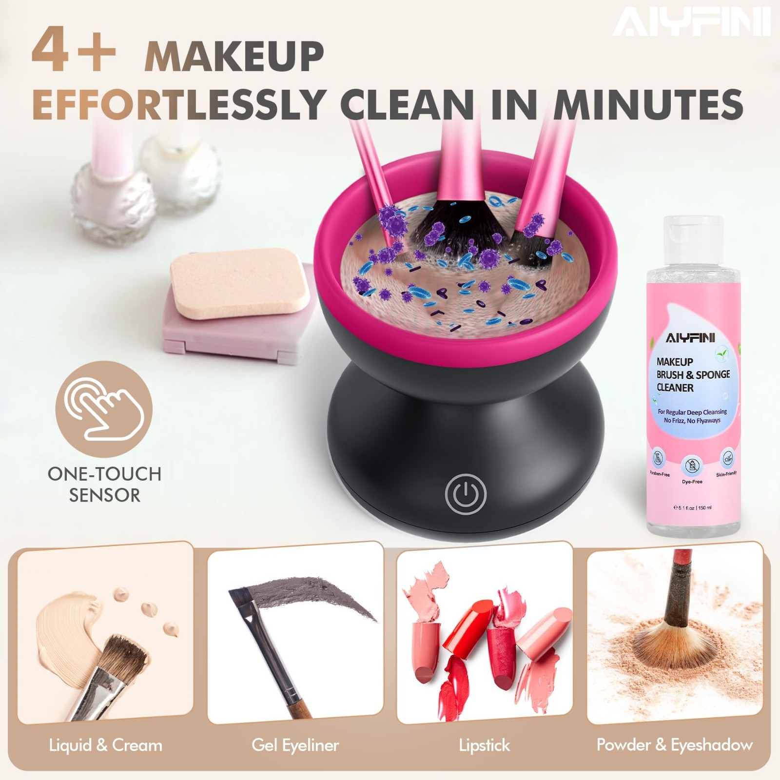 Electric Makeup Brush Cleaner Machine – Fast, Portable Washer for Brushes & Spon