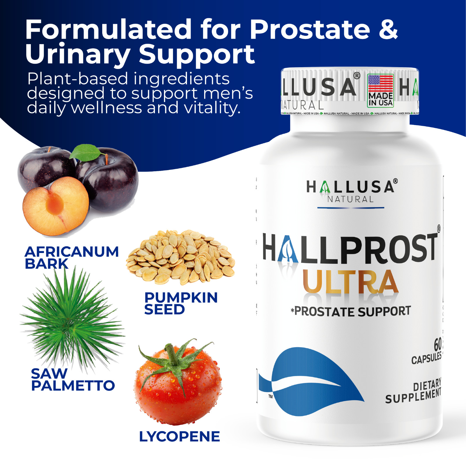 HALLPROST ULTRA – Prostate Health Complex – Urinary Incontinence – 60 Caps