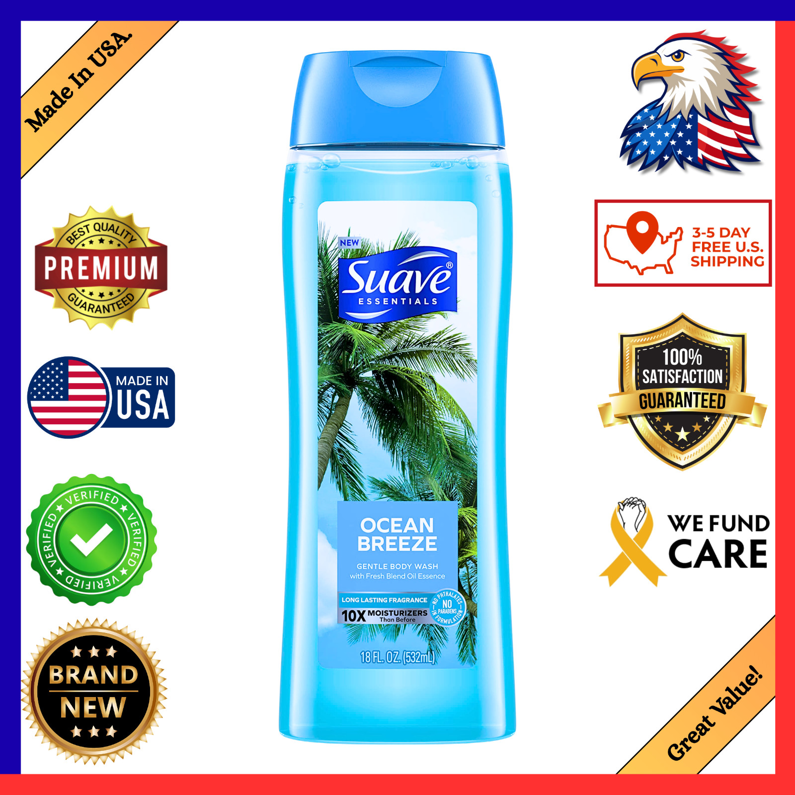 Suave Essentials Ocean Breeze Body Wash, 18oz
