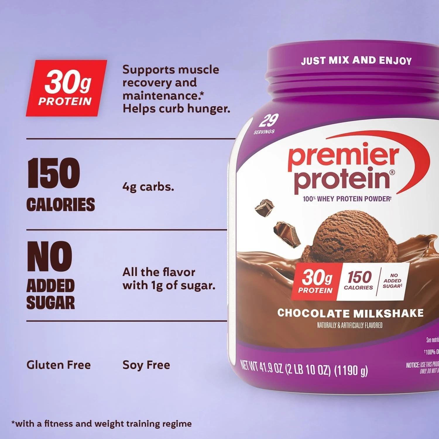Premier Protein Powder, Chocolate Milkshake, 30g Protein, 1g Sugar, 41.9oz