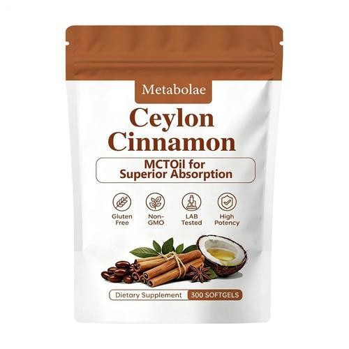 Metabolae Ceylon Cinnamon Capsules With MCT Oil, Non-GMO, Gluten Free, 300pcs
