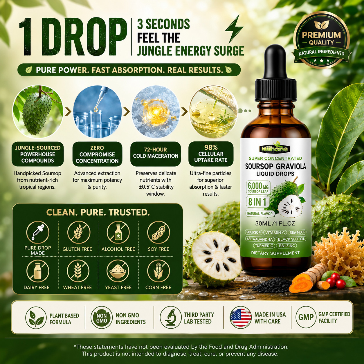 2 Pack Soursop Graviola Liquid Drops 8 in 1 Sea Moss Black Seed Ashwagandha