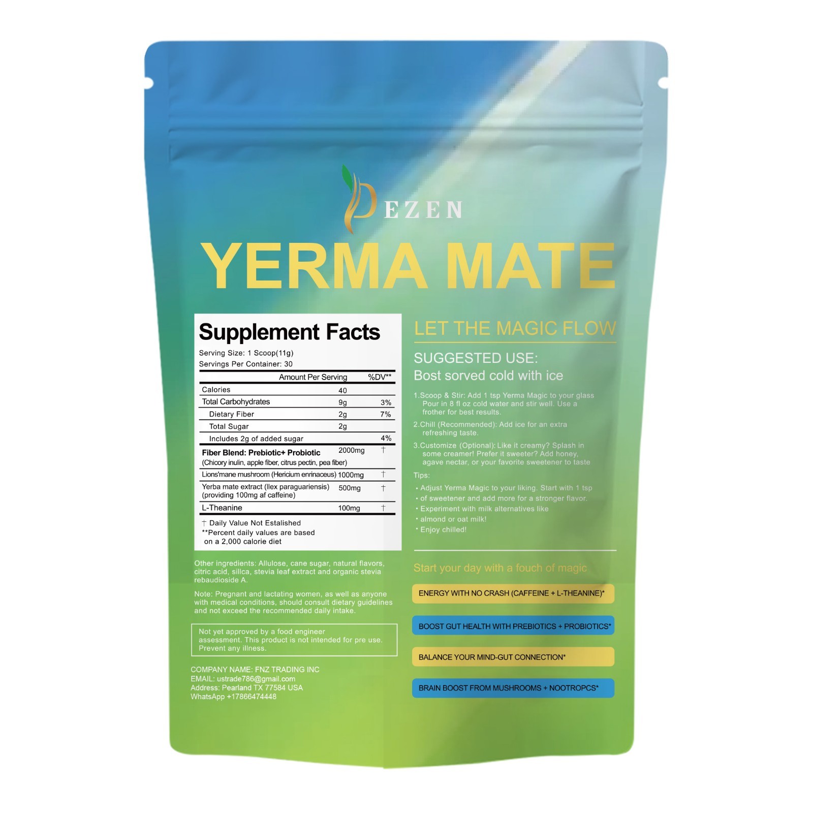 DEZEN Yerba Mate Tea Peach Mango | Herbal Tea | Natural Fruit Tea 30 Servings