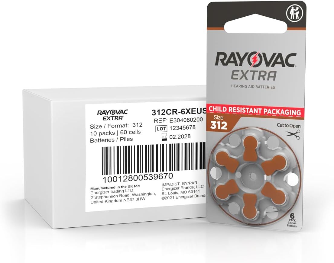 60 Rayovac Extra Advanced Hearing Aid Batteries, SIZE 312 Fast Shipping from USA
