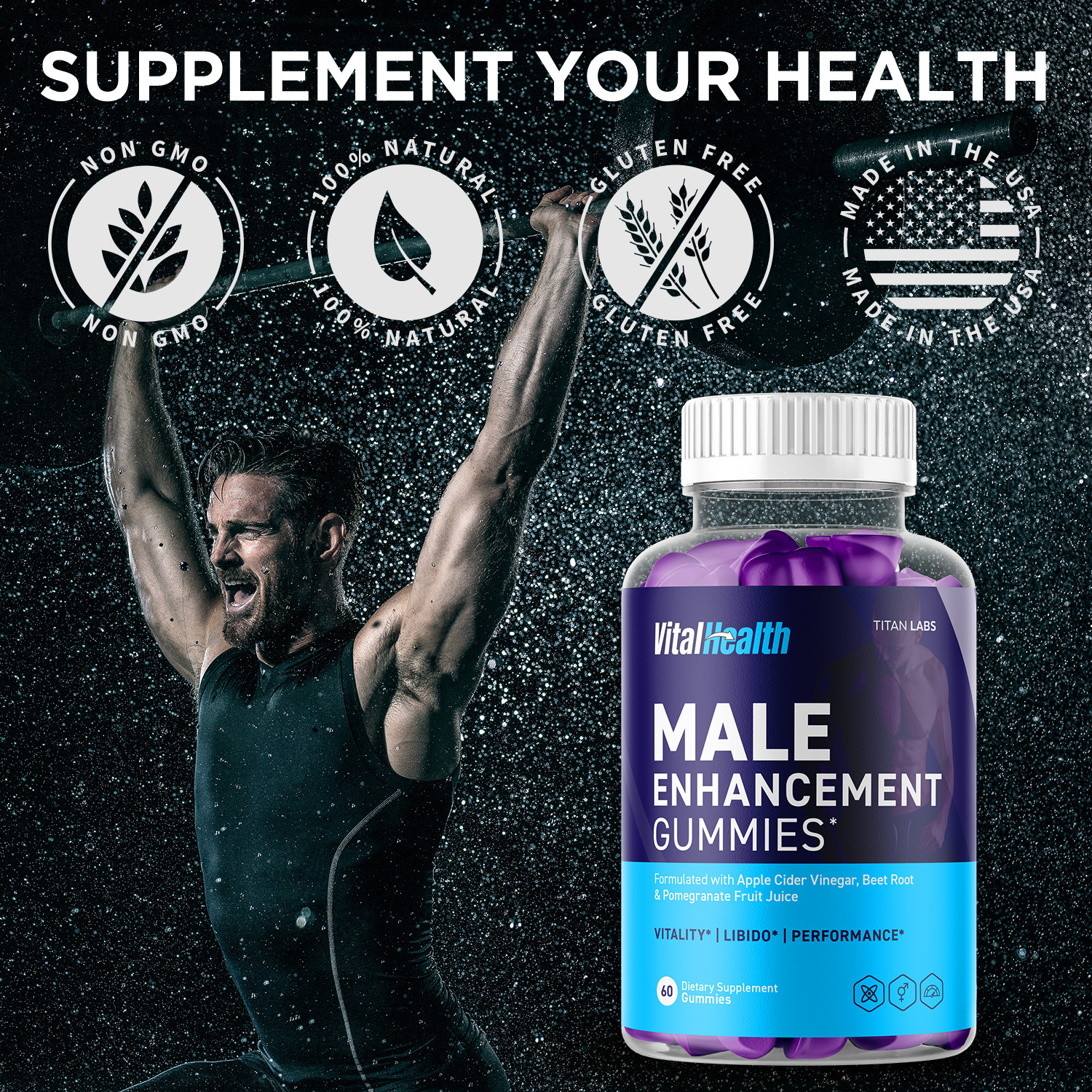 (1 Pack) VitalHealth Gummys Male Health Support Vitamin Vital Health 60 Gummies