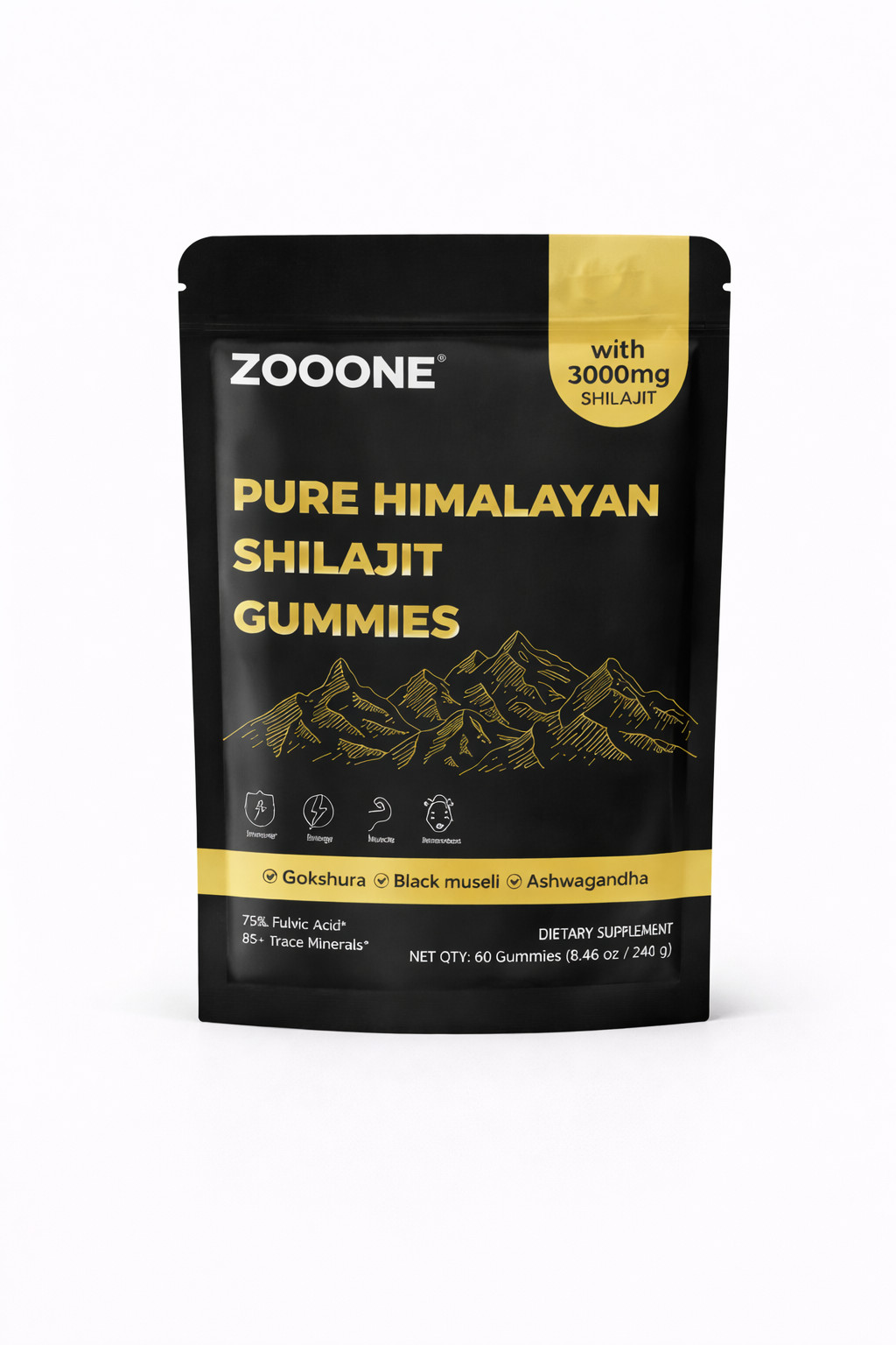 ZOOONE Shilajit Gummies 60 Count 3000mg Himalayan Gold Energy Support