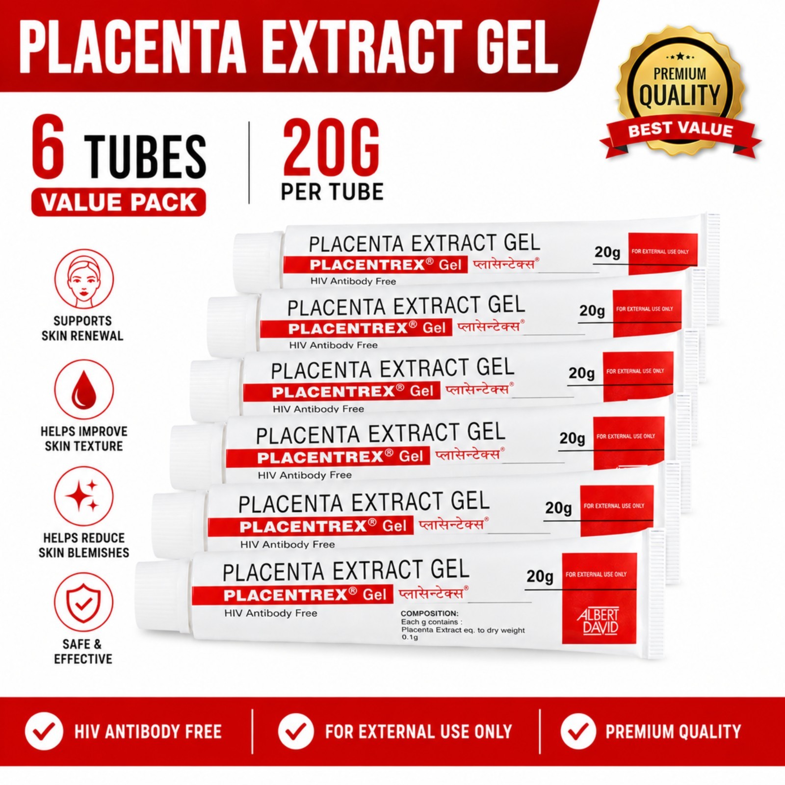 Placenta Organic Herbals GEL 6 pack FRESH NEW Official USA ANTI-AGING New