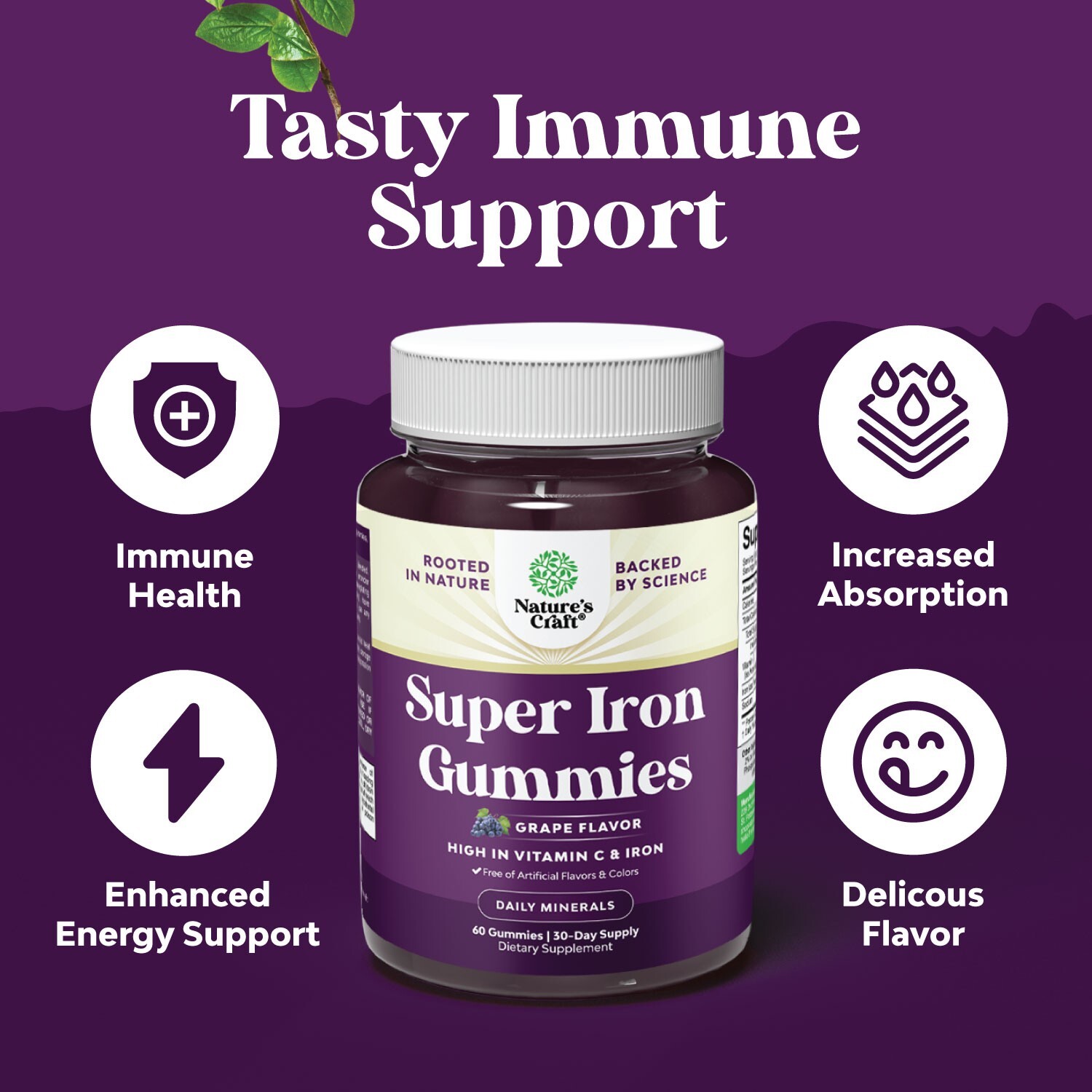Delicious Iron Gummies for Women and Men – High Strength 45mg Per Serving