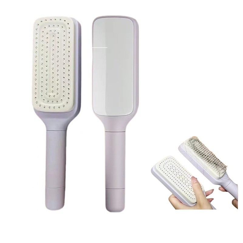 Self-Cleaning Hair Brush Rotating Handle Anti-Static Detangling Comb All Hair US