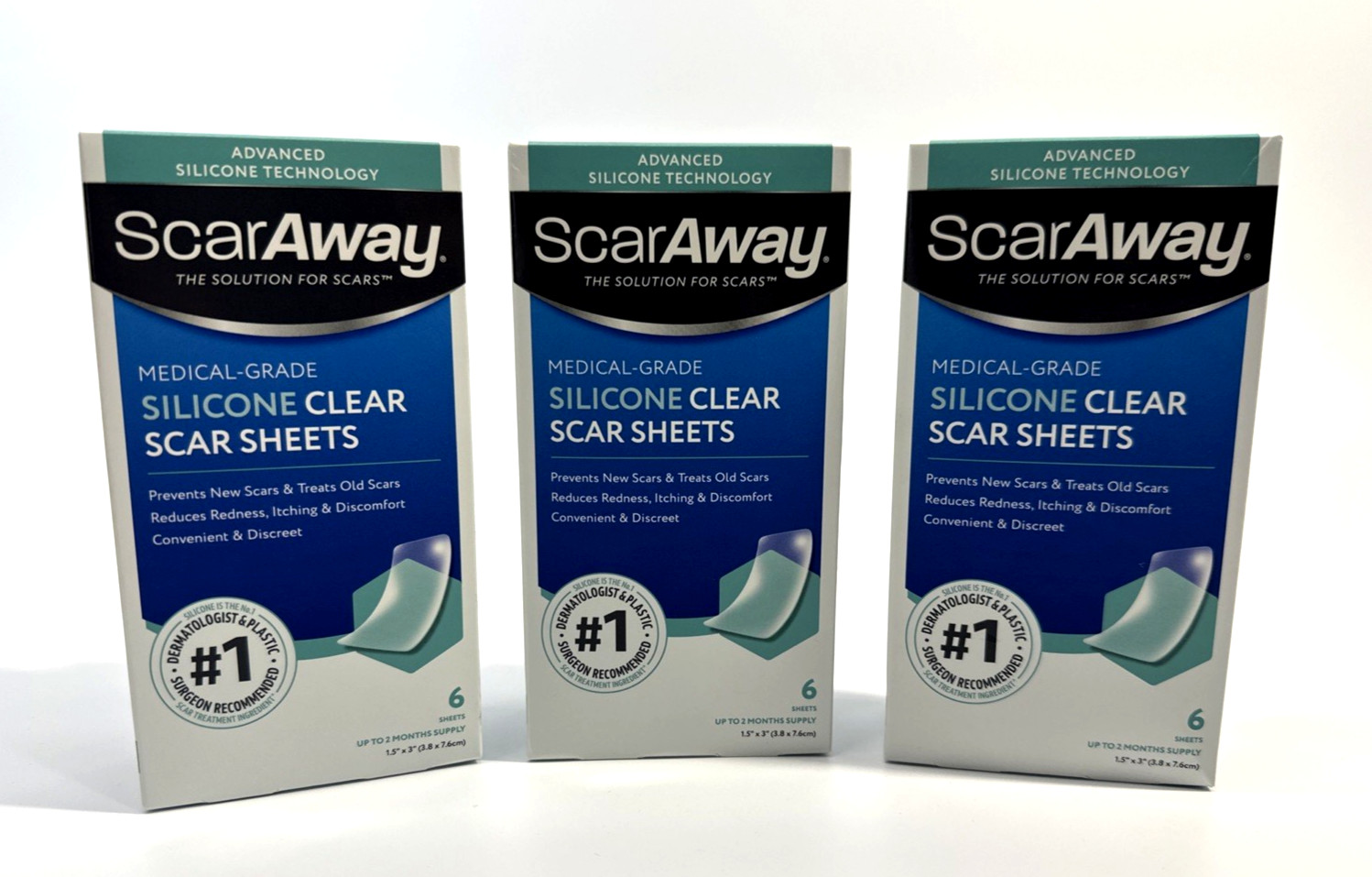 Lot of 3 ScarAway Medical-Grade Clear Silicone Scar Sheets 6 Sheets Each NEW
