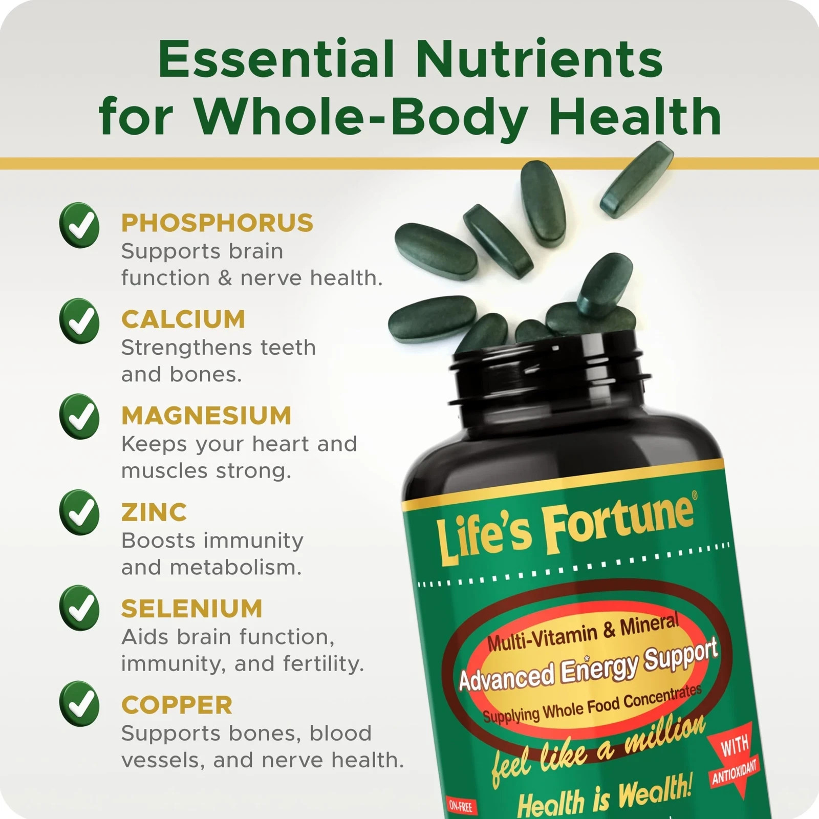 Life’s Fortune Multivitamin & Mineral 60 Tablets All Natural Energy Source Su…