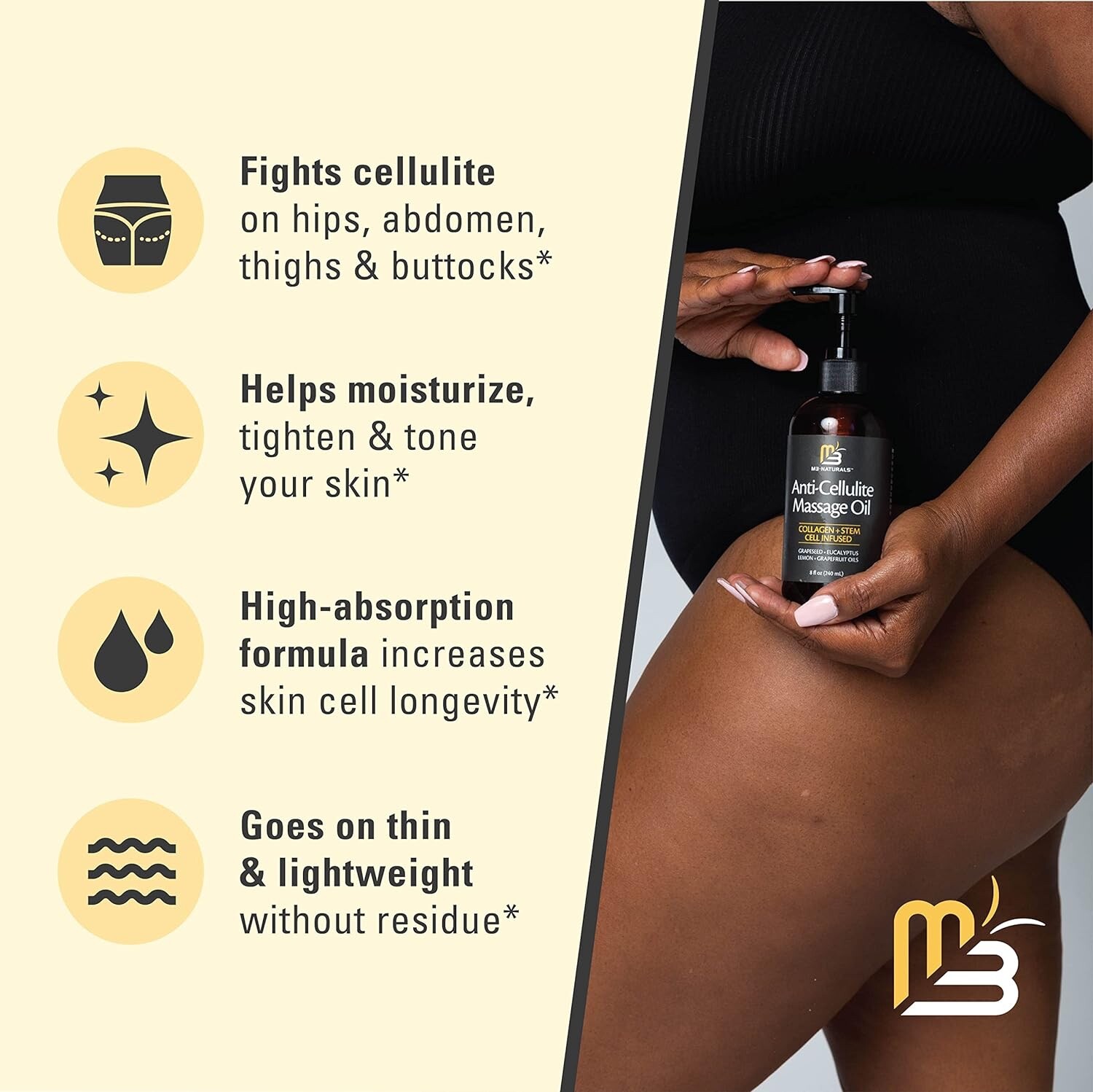 12 M3 Naturals Anti Cellulite Massage Oil Collagen Stem Cell Infused 2028