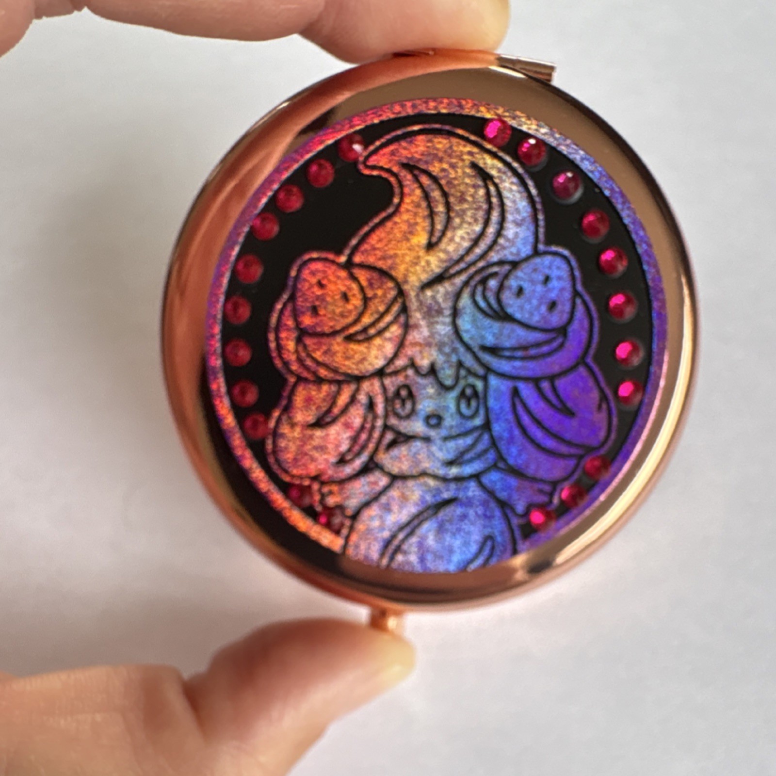 Rose Gold Round Folding Dual-Sided Compact Mirror featuring Pokemon Coin