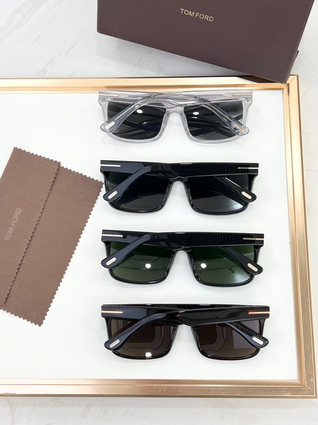 Tom Ford TF999 Gloss Black 58-16-145 Dark Green Lens Square Sunglasses New