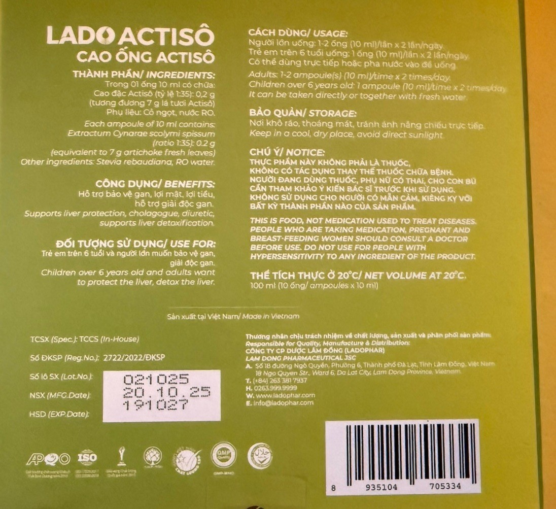 LADO ACTISO Artichoke Extract, Cao Ống Atiso